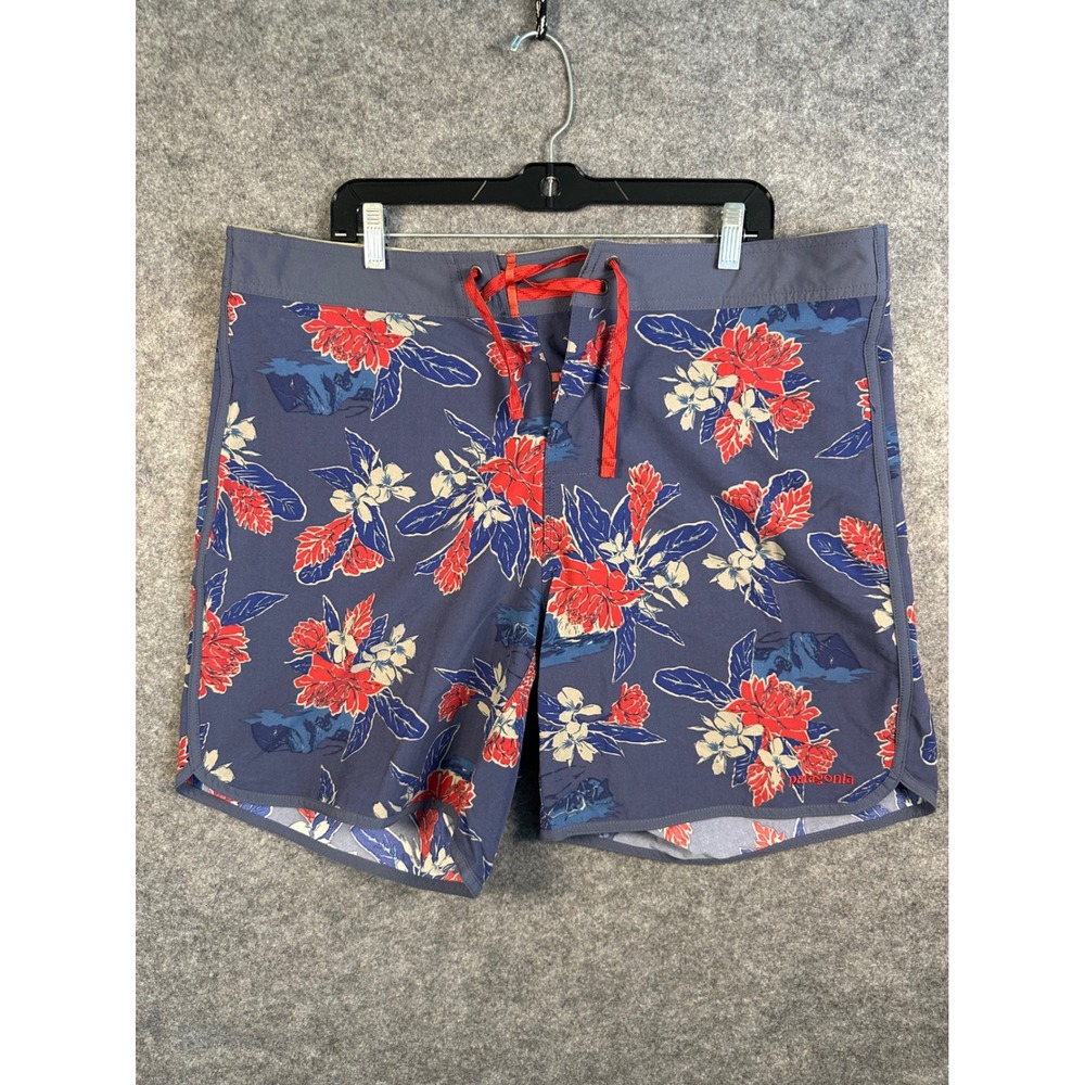 Patagonia Mens 38 Stretch Wavefarer Board Shorts Blue Floral Swim Trunks 86731
